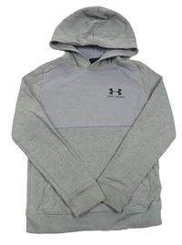 Šedá melírovaná funkční mikina s logem a kapsou a kapucí UNDER ARMOUR
