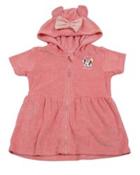 Růžové froté propínací šaty s Minnie a kapucí s oušky zn. PRIMARK