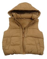 Hnědá prošívaná šusťáková zateplená vesta s kapucí St. Bernard