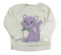 Bílá plyšová mikina s kočičkou Smile