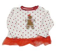 Bílo-červené puntíkaté triko s perníčkem a tylovým volánkem lupilu