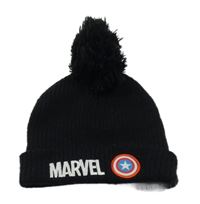 Černá pletená čepice s logem a znakem - Avengers a bambulí PRIMARK
