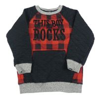 Červeno-černá kostkovaná mikina s nápisy a kapsou a prošívanými vyteplenými rukávy George