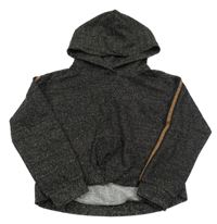 Černo-zlatá melírovaná crop mikina s pruhy a překřížením a kapucí RESERVED