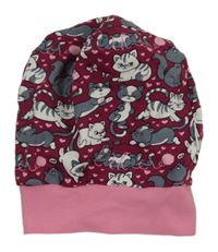 Vínovo-růžová čepice s kočičkami 