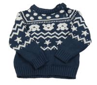 Tmavomodro-bílý svetr s medvídky a vzorem Ergee