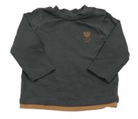 Tmavošedo-hnědé triko s medvídkem a nápisy Next