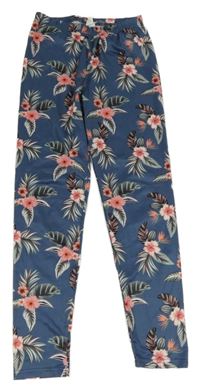 Tmavomodrošedé legíny s květy a lístečky SHEIN