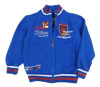 Cobaltově modrá propínací mikina s nápisy a erby a pruhy PAUL&SHARK