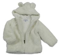 Bílá kožešinová podšitá bunda s kapucí s oušky CREEKS