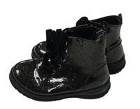 Nové - černé třpytivé lakové koženkové kotníčkové boty PRIMARK vel. 28