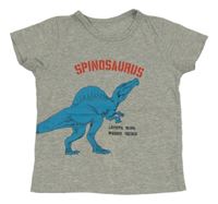 Šedé melírované tričko s dinosaurem 