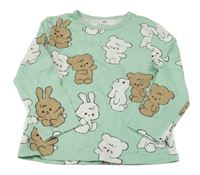 Mentolové triko s medvídky a zajíčky H&M