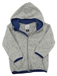 Šedo-bílá melírovaná pletená propínací mikina s kapucí POCOPIANO