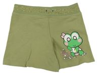 Khaki teplákové kraťasy se žabičkou a zlatými pruhy 