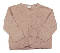 Světlehnědý propínací svetr s perforovanými srdíčky H&M
