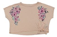 Růžové crop tričko s květy H&M