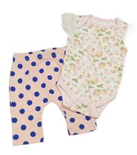 2set - Bílé květované body s jahodami + růžové puntíkaté legíny