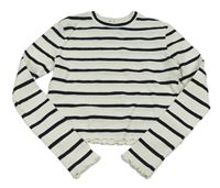 Bílo-černé pruhované žebrované crop triko H&M