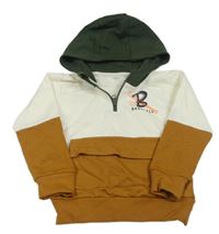 Smetanovo-hnědo-khaki mikina s baseballovou pálkou a kapucí