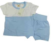 Nové - 2set - Bílo-světlemodré tričko + bavlněné kraťasy