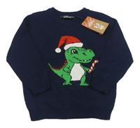 Nové - tmavomodrý svetr s dinosaurem Primark