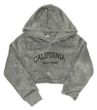 Šedá chlupatá crop mikina s nápisem a kapucí Shein