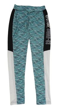 Tyrkysovo-černo-bílé sportovní legíny s melírováním Ergeenomixx