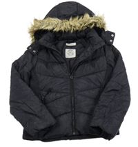 Tmavomodrá šusťáková zimní bunda s kapucí s kožešinou H&M