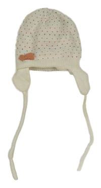 Smetanová vzorovaná pletená čepice s mašlí Topomini