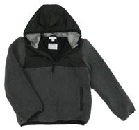 Antracitovo-černá huňato/šusťáková zateplená bunda s kapucí M&Co.