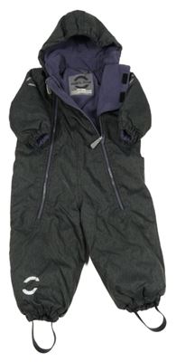 Tmavošedá melírovaná šusťáková zimní kombinéza s kapucí