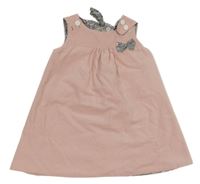 Růžové manšestrové oboustranné laclové šaty s mašlí