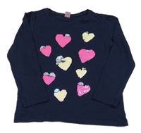 Tmavomodré triko se srdíčky z překlápěcích flitrů Dopodopo