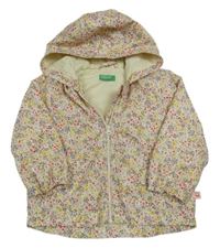 Žlutá květovaná šusťáková jarní bunda s kapucí Benetton