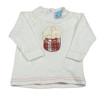 Nové - Bílé triko s králíky a kostkovanou kapsou