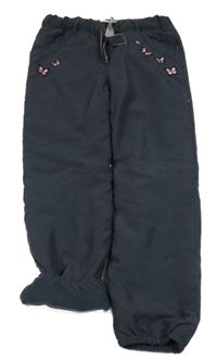 Antracitové šusťákové zateplené kalhoty s motýly Topolino