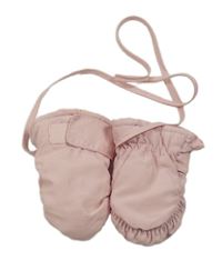 Růžové šusťákové zimní rukavice na šňůře