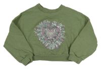 Khaki crop mikina s batikovaným srdcem s flitry Next