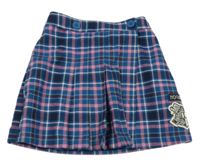 Petrolejovo-vínovo-růžová kostkovaná zavinovací skládaná sukně s erbem -  Harry Potter M&S