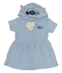 Nové - Světlemodré froté propínací šaty se Stitchem a kapucí Primark