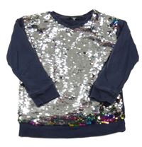 Tmavomodro-flitrová podšitá mikina