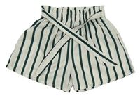 Bílo-tmavozelené pruhované sukňové kraťasy s páskem Shein