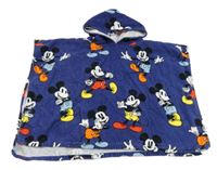 Tmavomodré froté osuškové pončo s Mickeym a kapucí Matalan