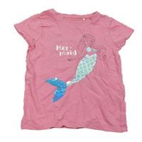 Růžové tričko s mořskou pannou s překlápěcími flitry Topolino