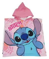 Růžové froté osuškové pončo se Stitchem a kapucí Disney