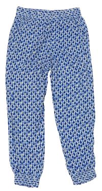 Modro-bílé vzorované lehké kalhoty 