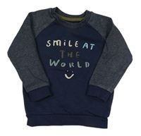 Tmavomodrá mikina s melírovanými rukávy a nápisem Primark
