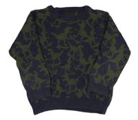 Tmavomodro-khaki vzorovaný svetr F&F