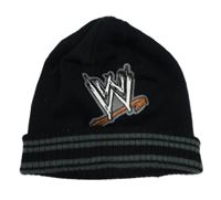 Černo-šedá pletená čepice s potiskem 